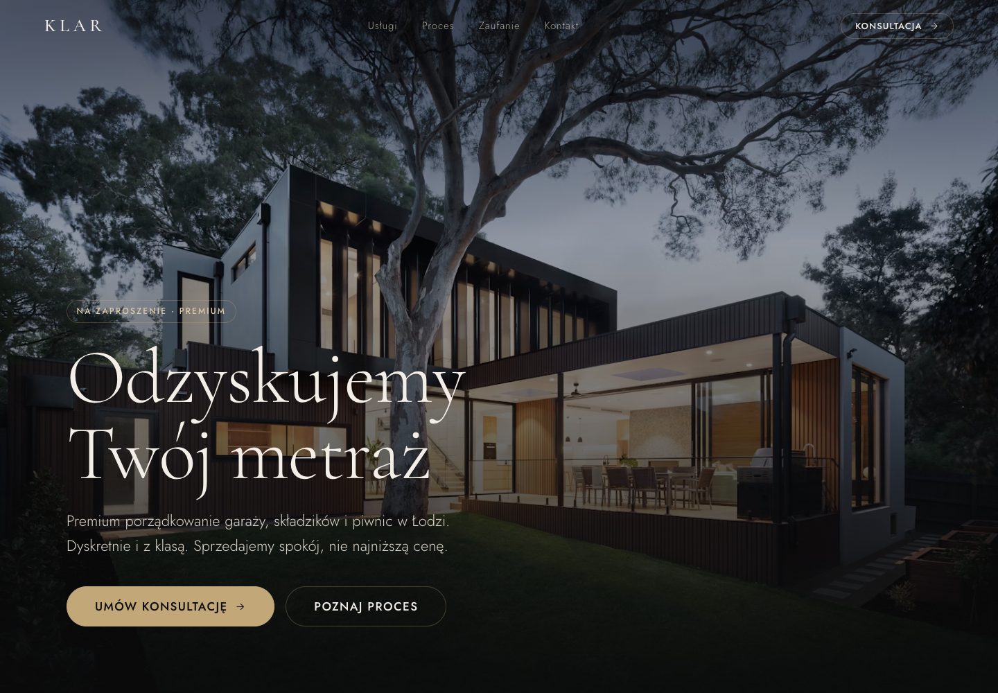 Rzeczywisty widok strony KLAR z ofertą porządkowania przestrzeni