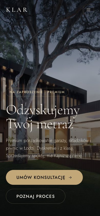 Pierwszy ekran działającej strony KLAR na telefonie